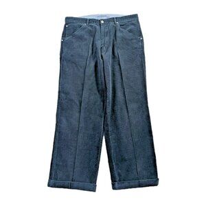 Mens TXT Clothing Blue Baggy Straight Leg Corduroy Carpenter Pants W36" Pleated